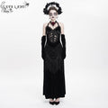 Women's Gothic Floral Ruched Lace-up Maxi Dress Black