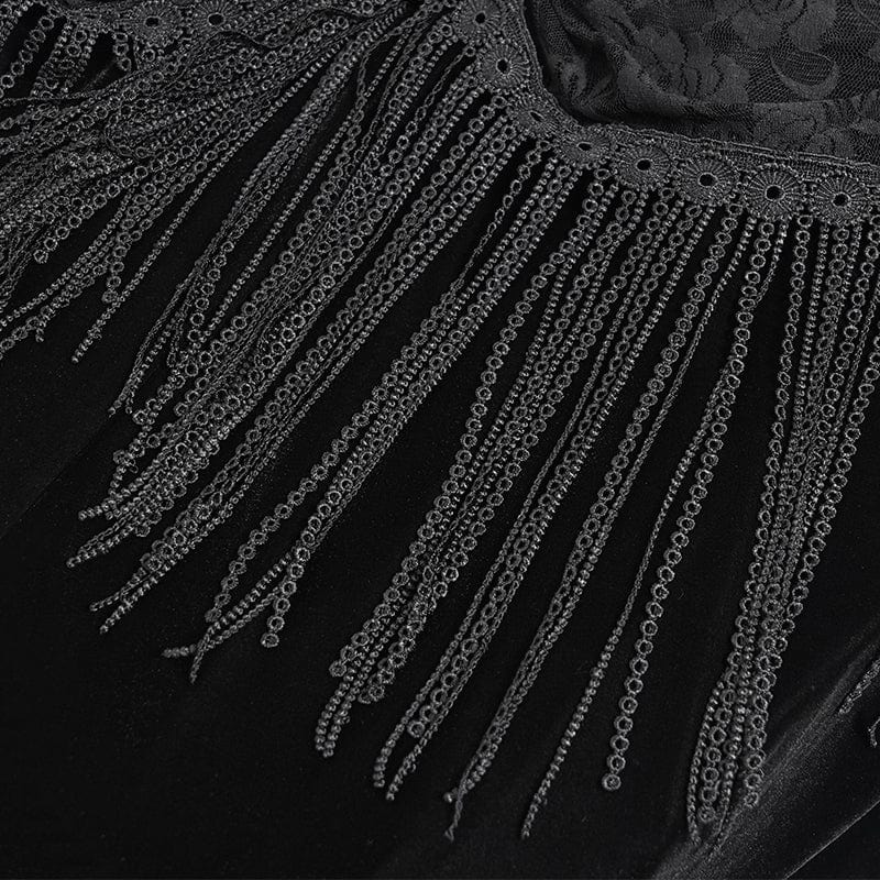 Women's Gothic Floral Ruched Lace-up Maxi Dress Black