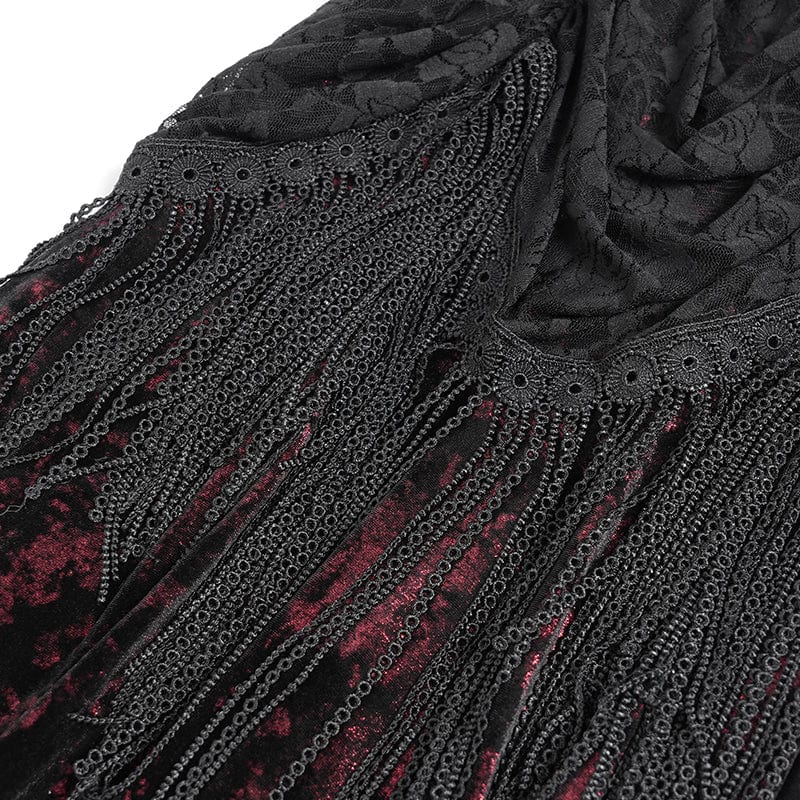 Women's Gothic Floral Ruched Lace-up Maxi Dress  Red