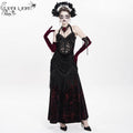 Women's Gothic Floral Ruched Lace-up Maxi Dress  Red