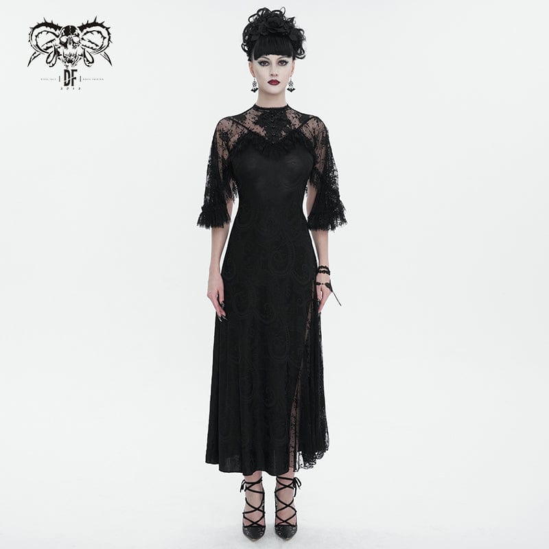 Women's Gothic Lace Splice Split Wedding Dress
