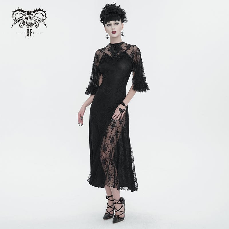 Women's Gothic Lace Splice Split Wedding Dress