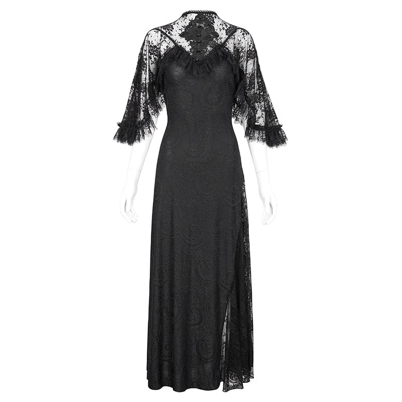 Women's Gothic Lace Splice Split Wedding Dress