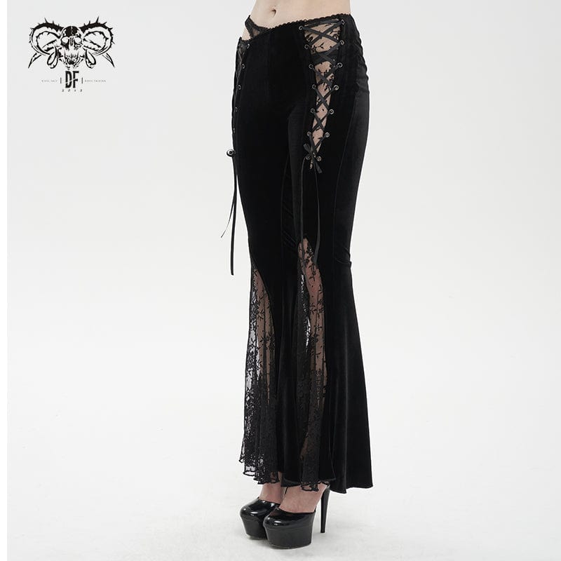 Women's Gothic Lace Splice Velvet Flared Pants