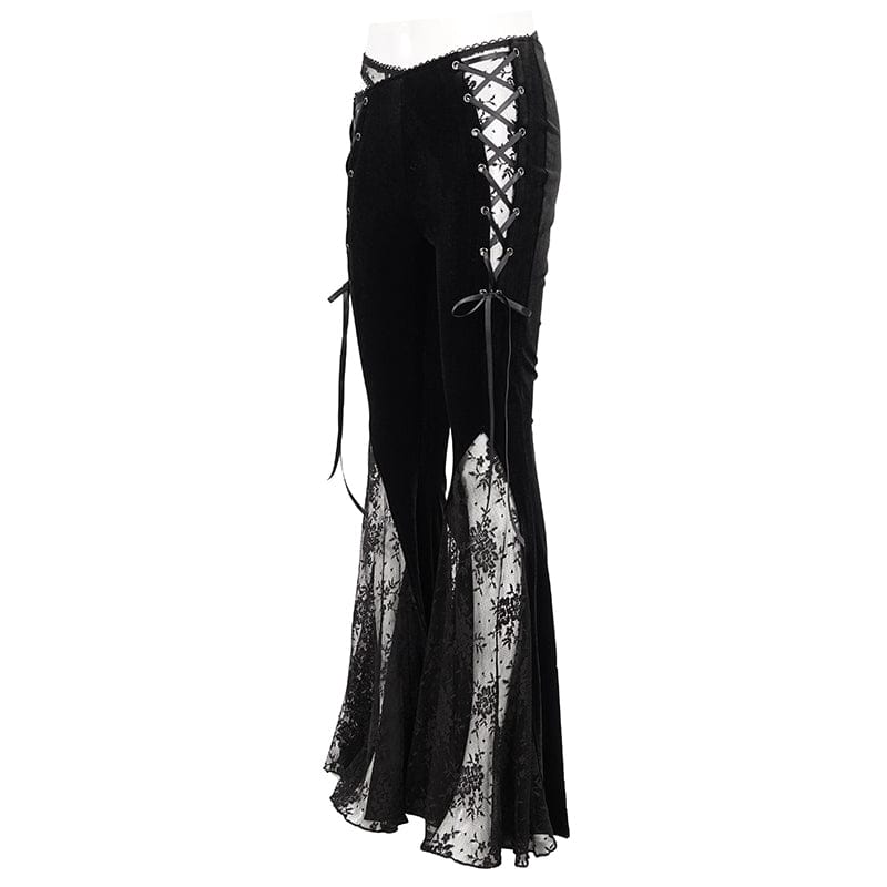 Women's Gothic Lace Splice Velvet Flared Pants