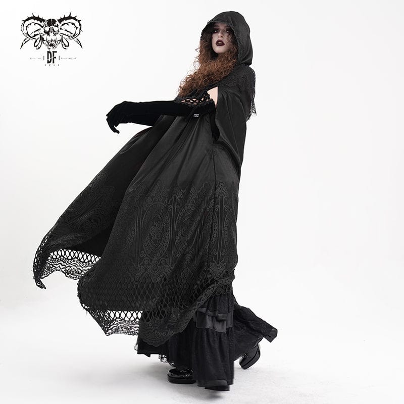 Women's Gothic Lace Tassels Mesh Cloak with Hood