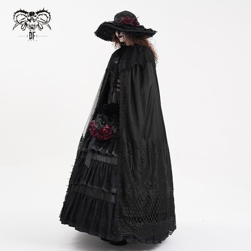 Women's Gothic Lace Tassels Mesh Cloak with Hood