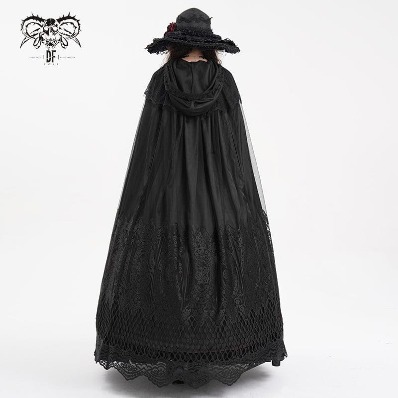 Women's Gothic Lace Tassels Mesh Cloak with Hood