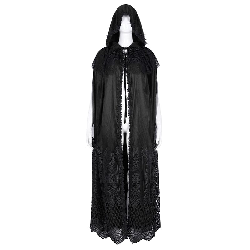 Women's Gothic Lace Tassels Mesh Cloak with Hood