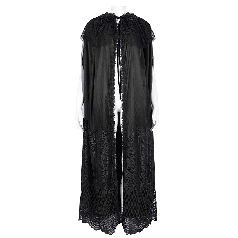 Women's Gothic Lace Tassels Mesh Cloak with Hood