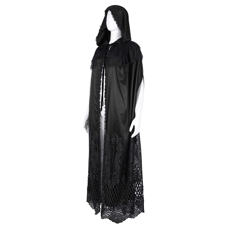 Women's Gothic Lace Tassels Mesh Cloak with Hood