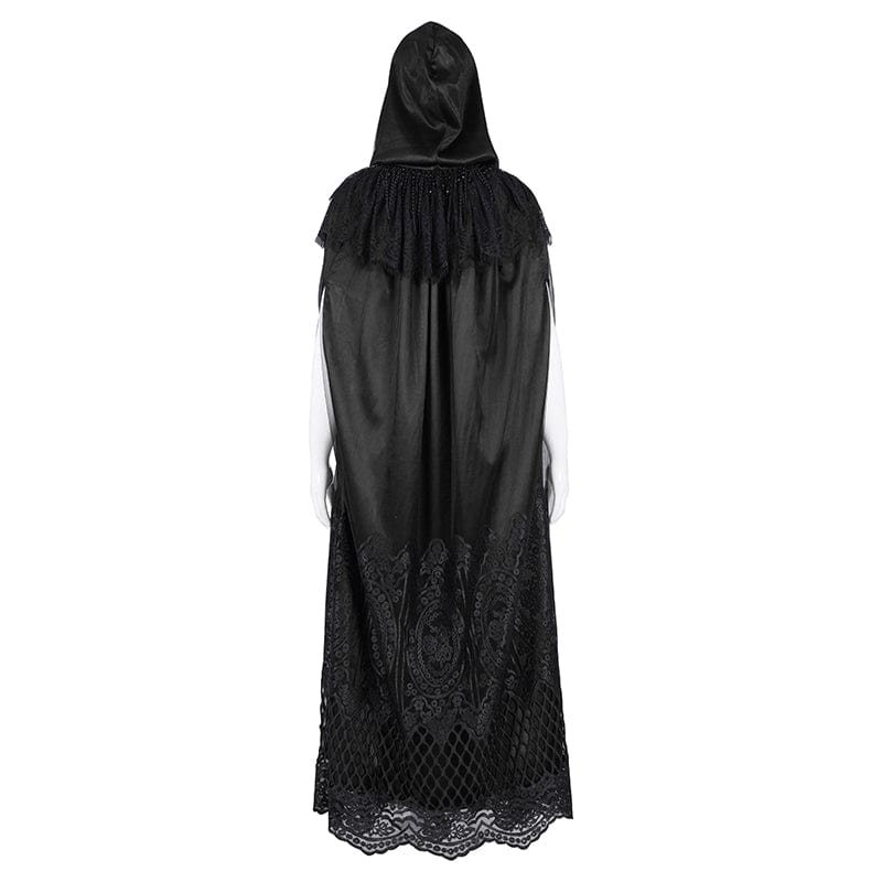 Women's Gothic Lace Tassels Mesh Cloak with Hood