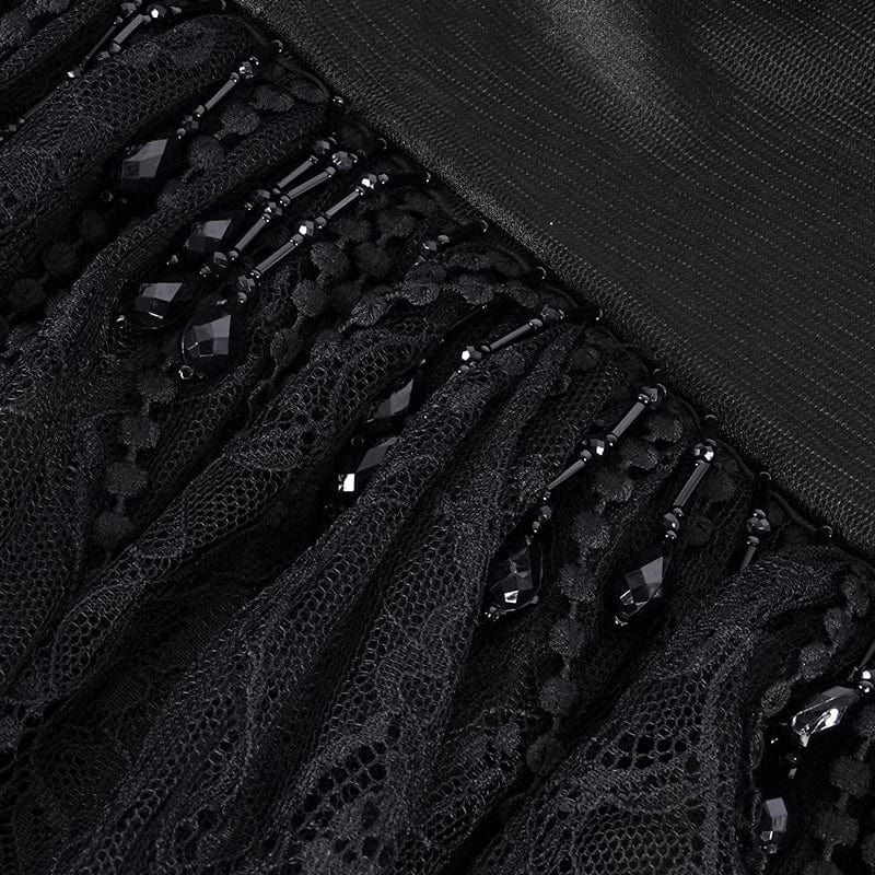 Women's Gothic Lace Tassels Mesh Cloak with Hood