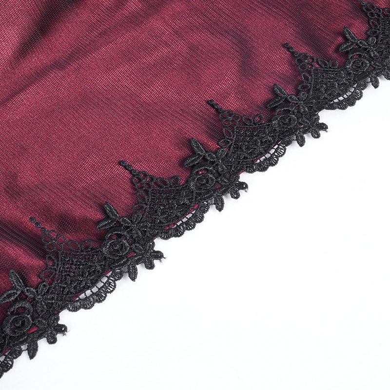 Women's Gothic Lace Tassels Mesh Cloak with Hood Red