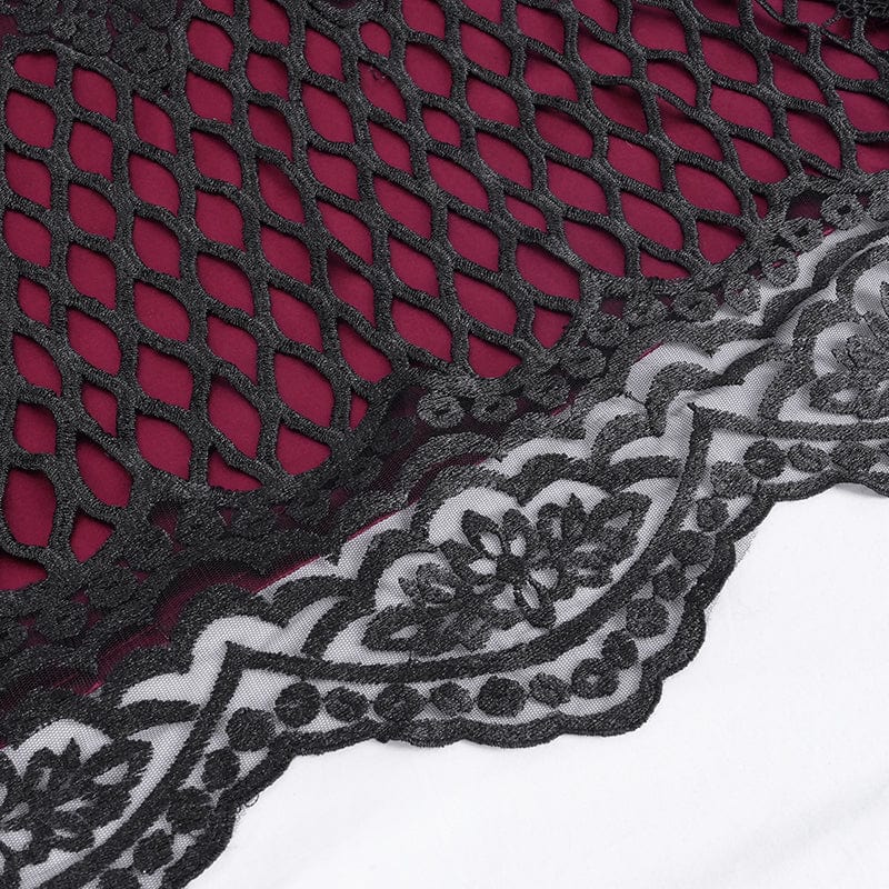 Women's Gothic Lace Tassels Mesh Cloak with Hood Red