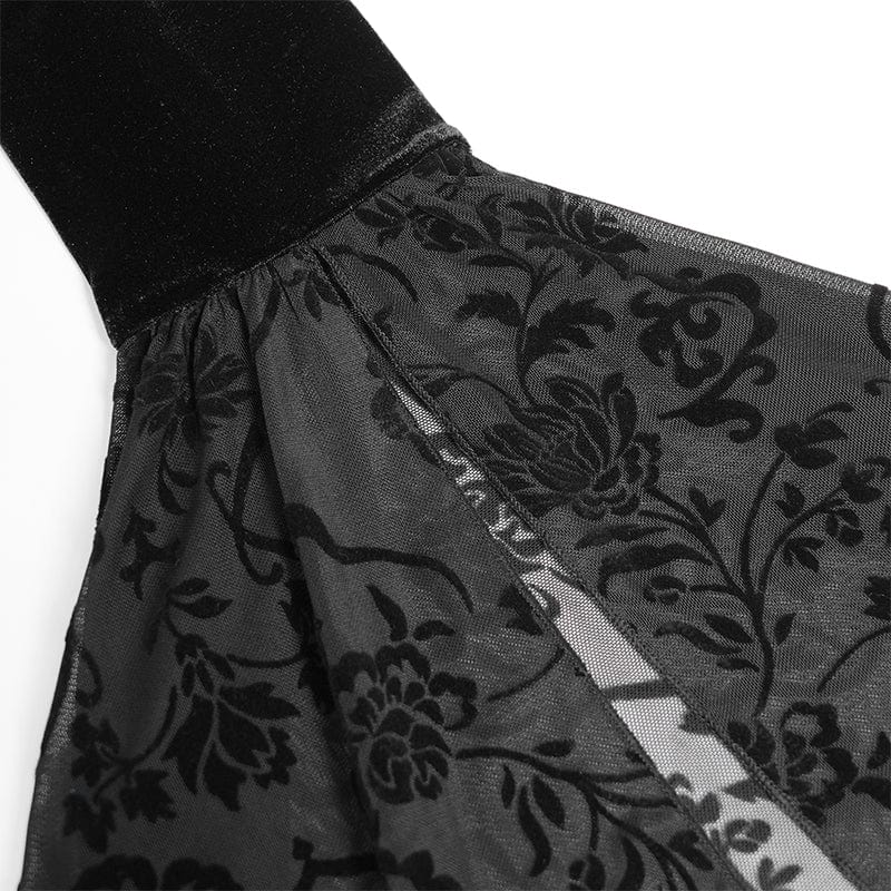 Women's Gothic Lace-up Beaded Ruched Velvet Long Sleeved Shirt