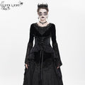 Women's Gothic Lace-up Beaded Ruched Velvet Long Sleeved Shirt