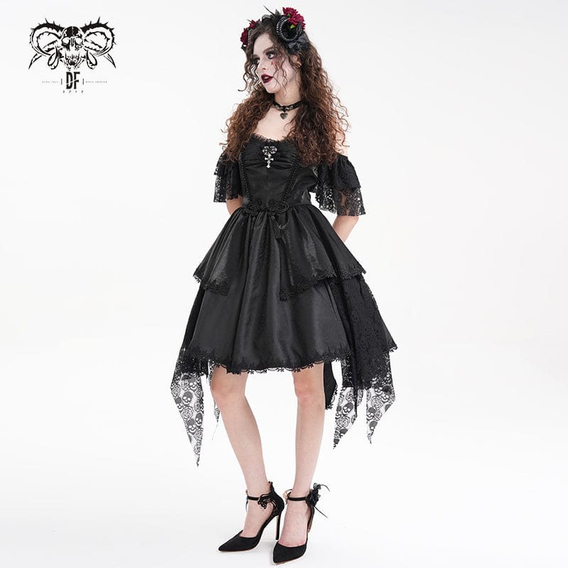 Women's Gothic Lace-up Halter Lace Irregular Hem Dress