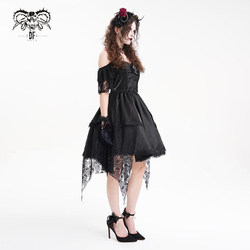 Women's Gothic Lace-up Halter Lace Irregular Hem Dress