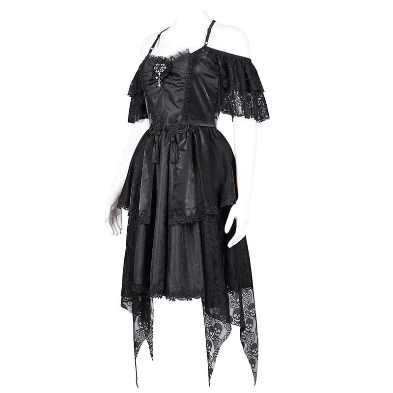 Women's Gothic Lace-up Halter Lace Irregular Hem Dress