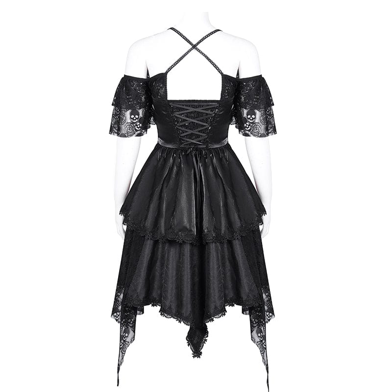 Women's Gothic Lace-up Halter Lace Irregular Hem Dress