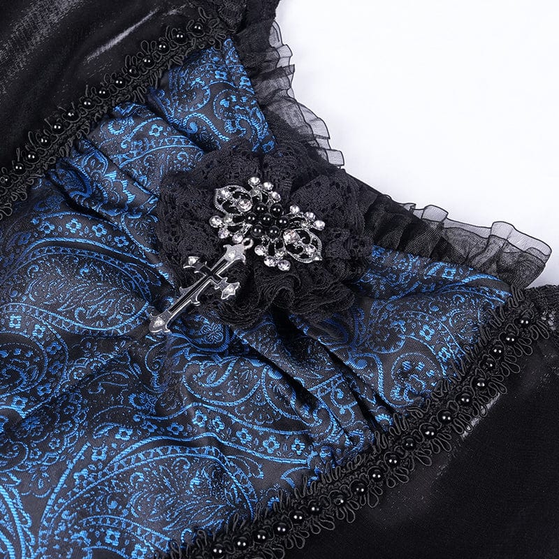 Women's Gothic Lace-up Halter Lace Irregular Hem Dress Blue