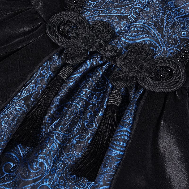 Women's Gothic Lace-up Halter Lace Irregular Hem Dress Blue