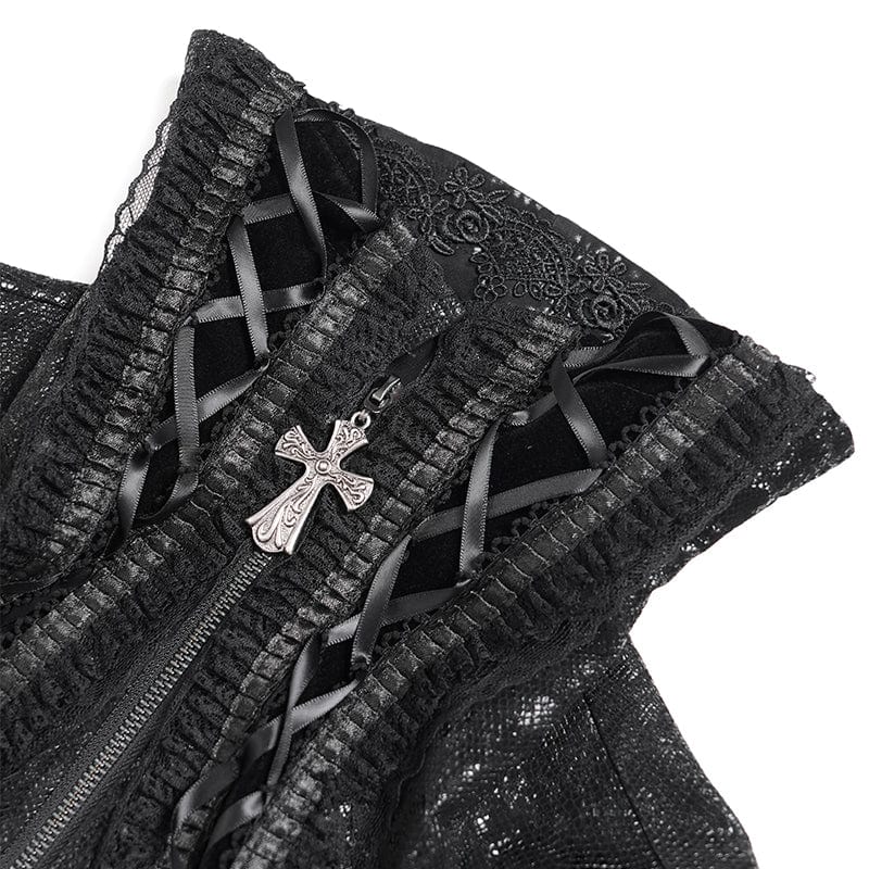 Women's Gothic Lace-up Turn-down Collar Flared Sleeved Jacket
