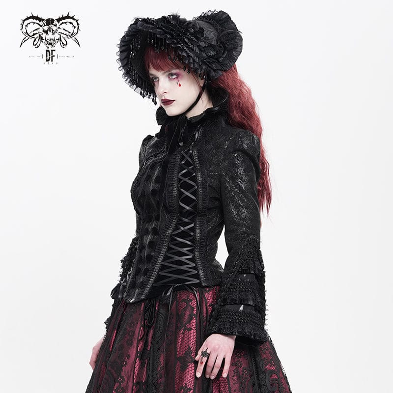 Women's Gothic Lace-up Turn-down Collar Flared Sleeved Jacket