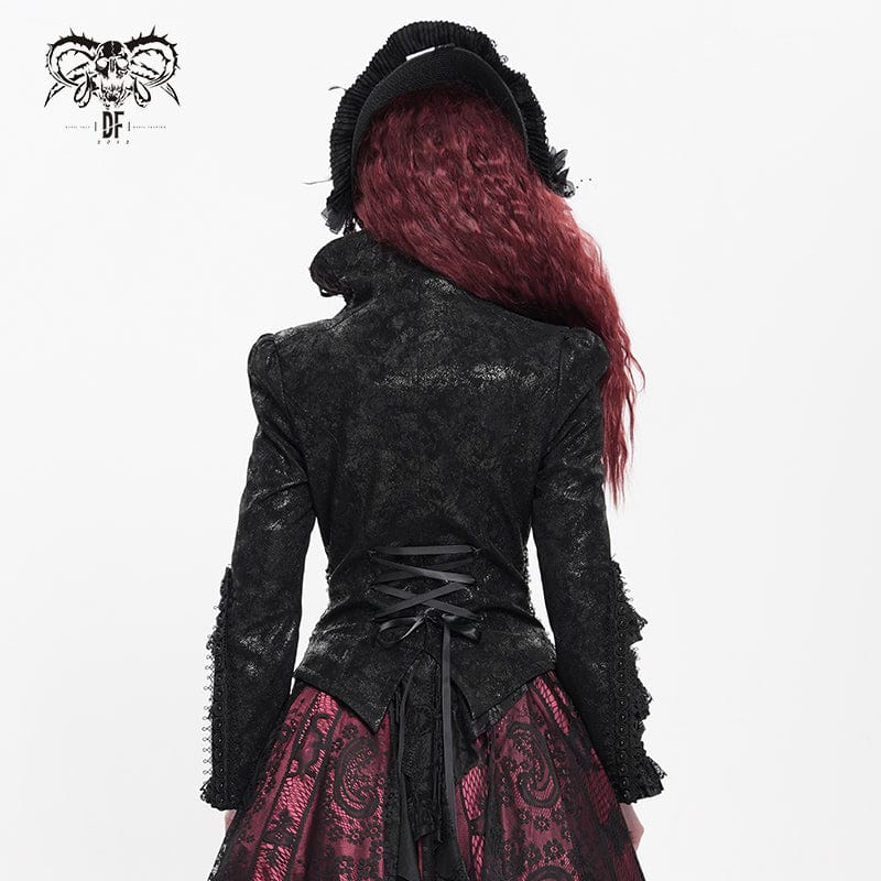 Women's Gothic Lace-up Turn-down Collar Flared Sleeved Jacket