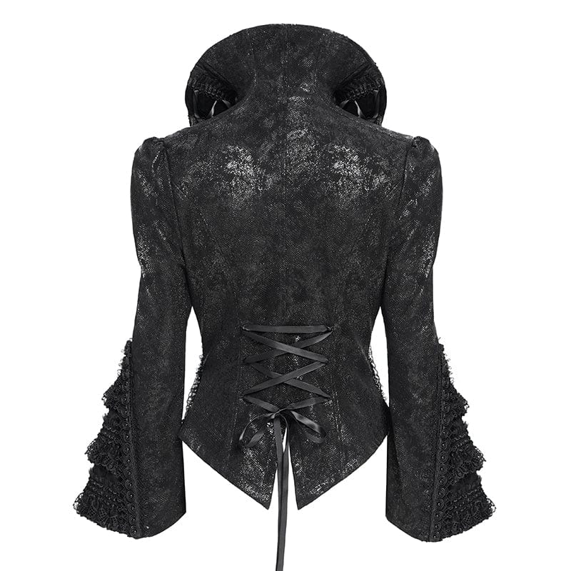 Women's Gothic Lace-up Turn-down Collar Flared Sleeved Jacket