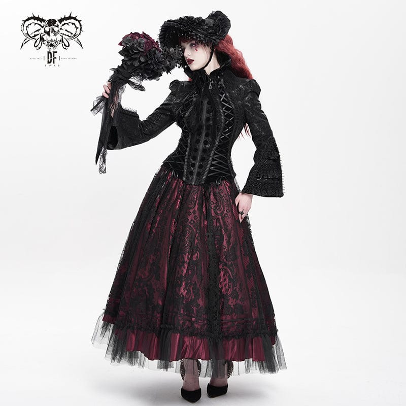 Women's Gothic Lace-up Turn-down Collar Flared Sleeved Jacket