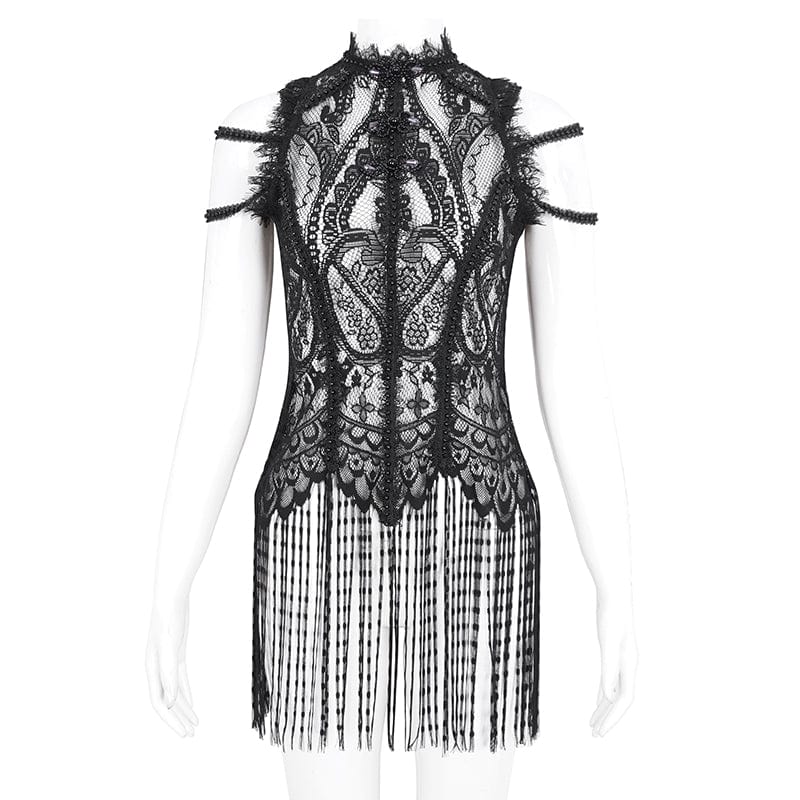 Women's Gothic Mesh Floral Crocheted Lace Top