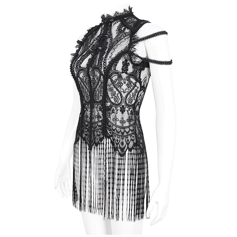 Women's Gothic Mesh Floral Crocheted Lace Top