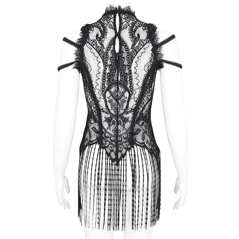 Women's Gothic Mesh Floral Crocheted Lace Top