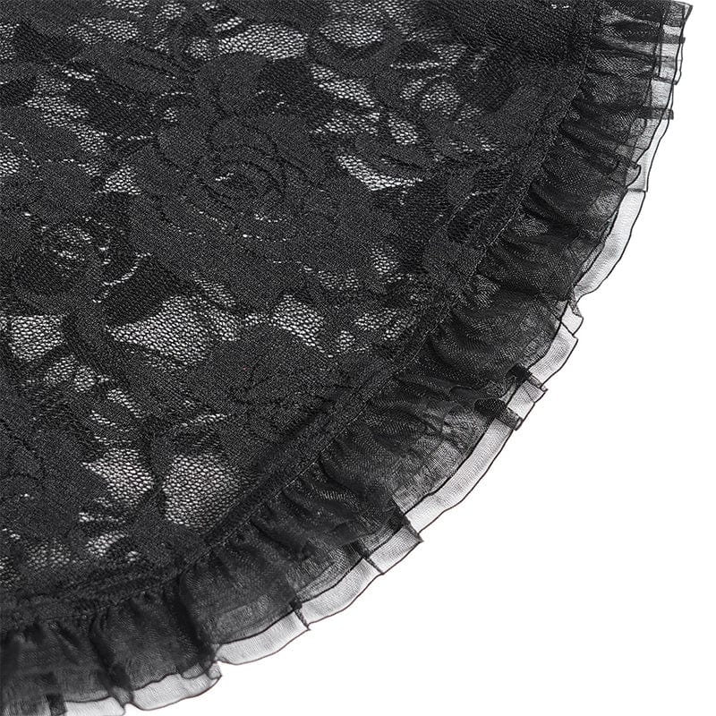 Women's Gothic Mesh Puff Long Sleeved Velvet Shirt Black