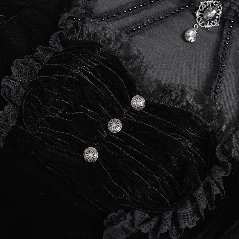 Women's Gothic Mesh Puff Long Sleeved Velvet Shirt Black
