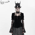Women's Gothic Mesh Puff Long Sleeved Velvet Shirt Black