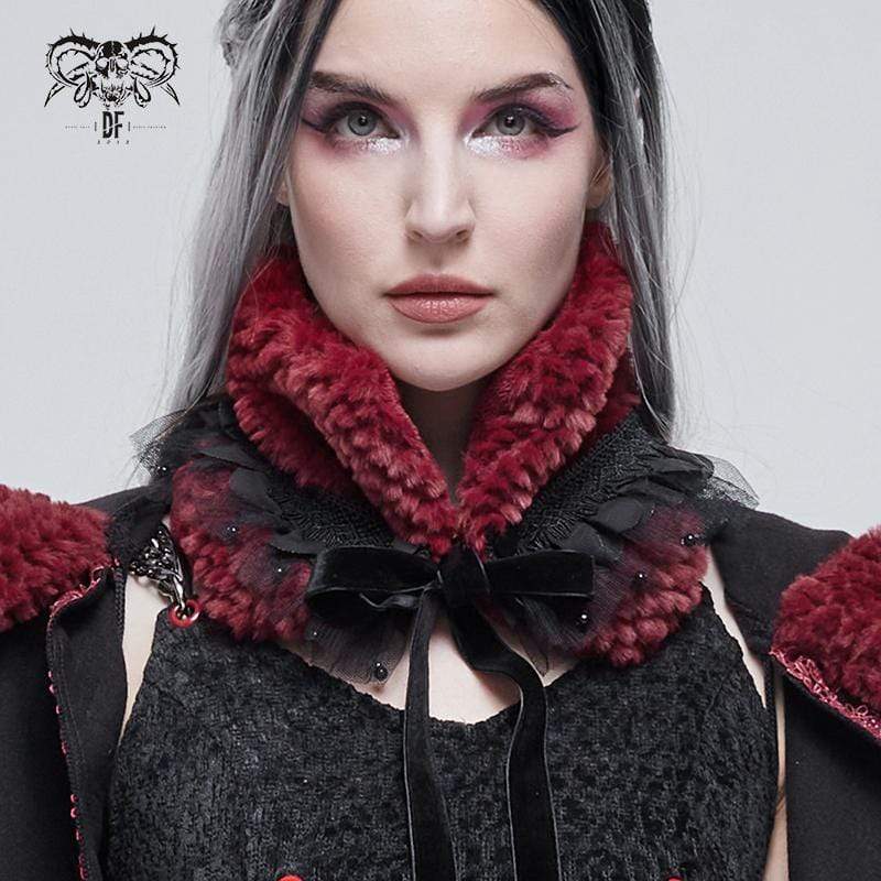 Women's Gothic Mesh Splice Strappy Scarf Red