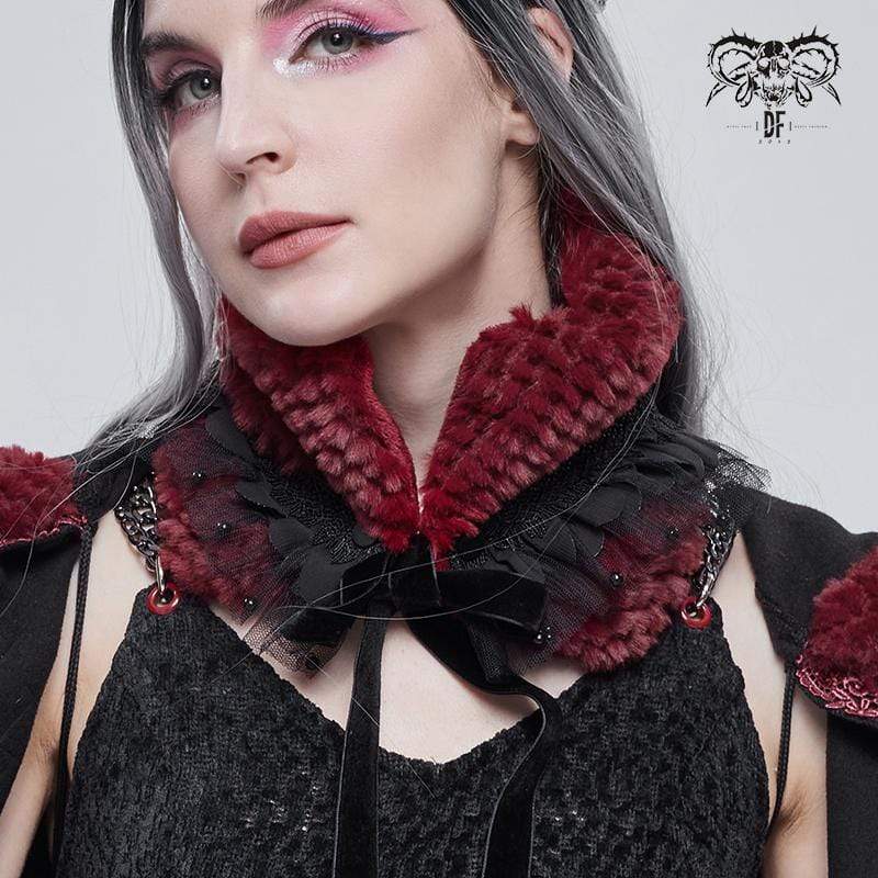 Women's Gothic Mesh Splice Strappy Scarf Red