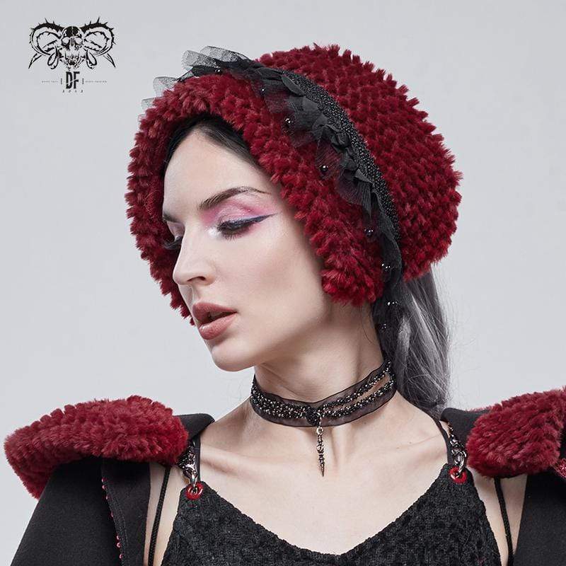 Women's Gothic Mesh Splice Strappy Scarf Red