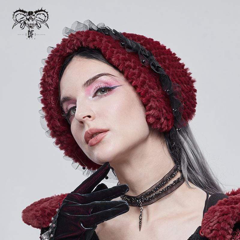 Women's Gothic Mesh Splice Strappy Scarf Red