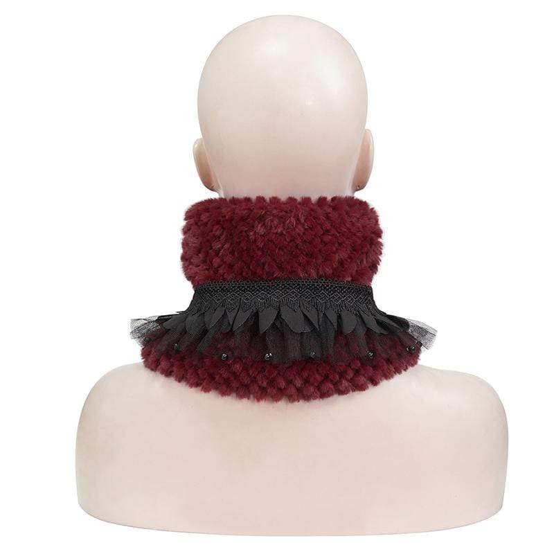Women's Gothic Mesh Splice Strappy Scarf Red