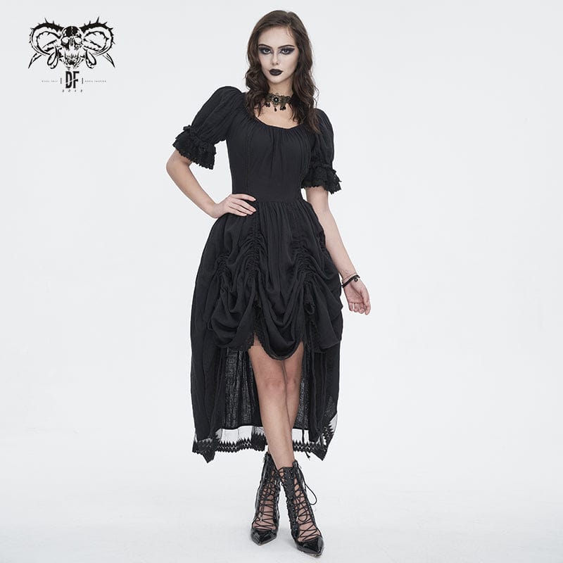 Women's Gothic Puff Sleeved Drawstring Prom Dress