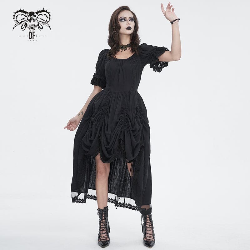Women's Gothic Puff Sleeved Drawstring Prom Dress