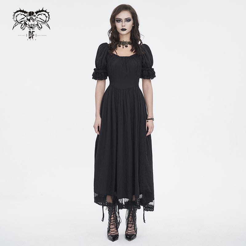 Women's Gothic Puff Sleeved Drawstring Prom Dress