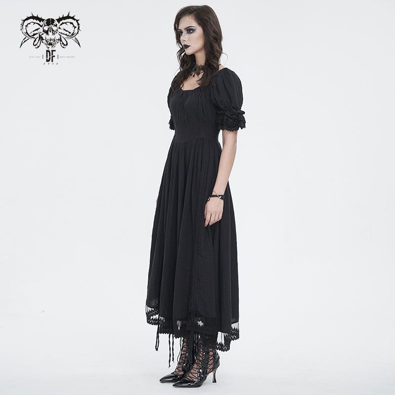 Women's Gothic Puff Sleeved Drawstring Prom Dress
