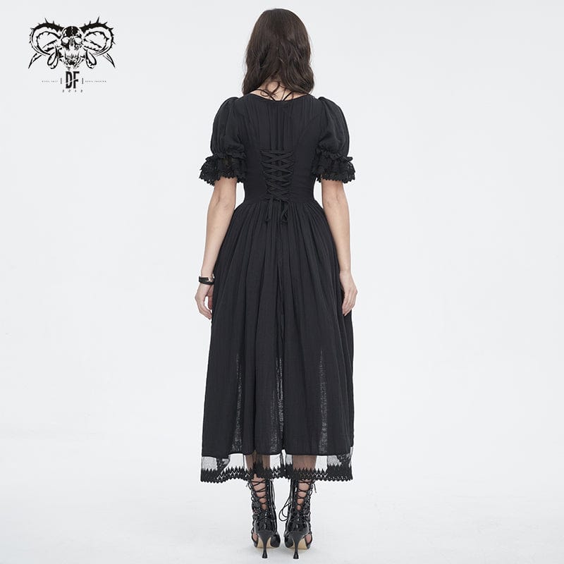 Women's Gothic Puff Sleeved Drawstring Prom Dress
