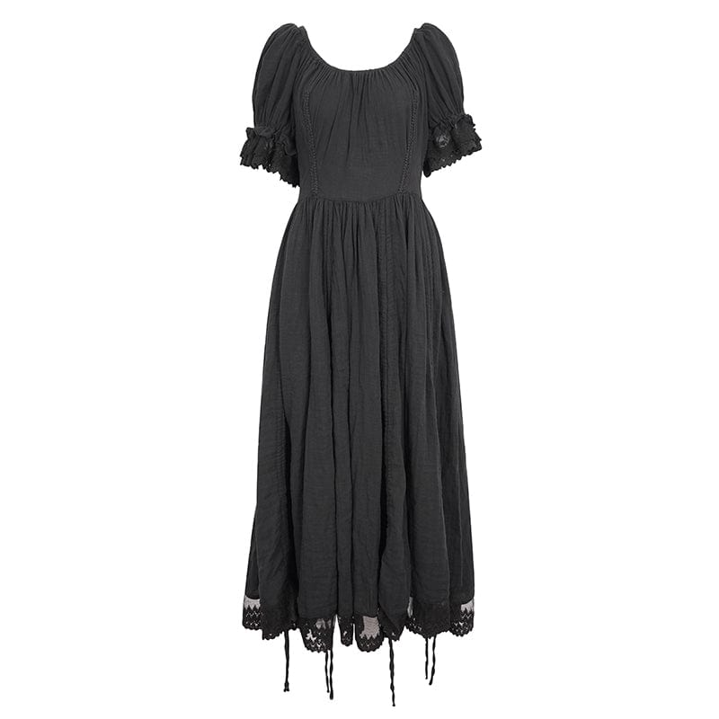 Women's Gothic Puff Sleeved Drawstring Prom Dress