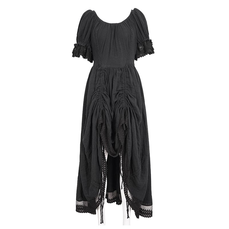 Women's Gothic Puff Sleeved Drawstring Prom Dress